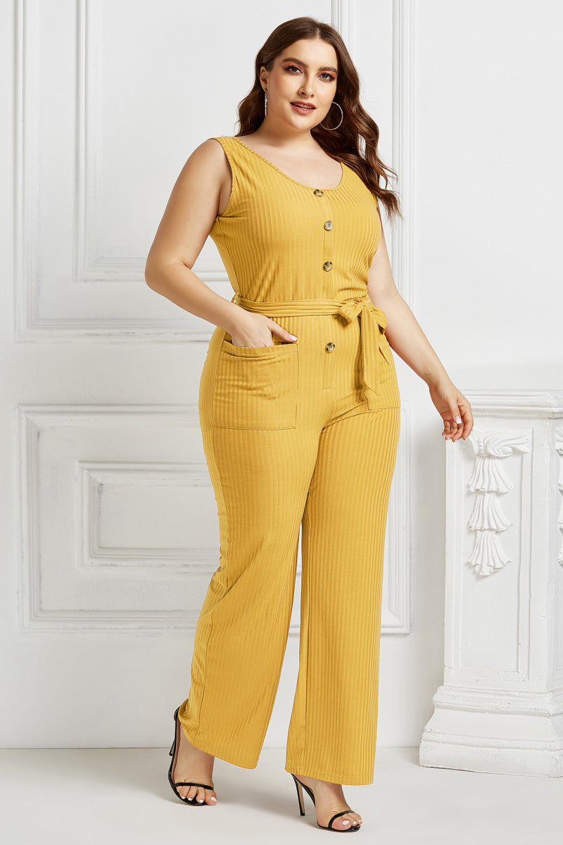 Button Front Self Belted Jumpsuit