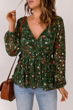 Load image into Gallery viewer, Floral Surplice Peplum Blouse
