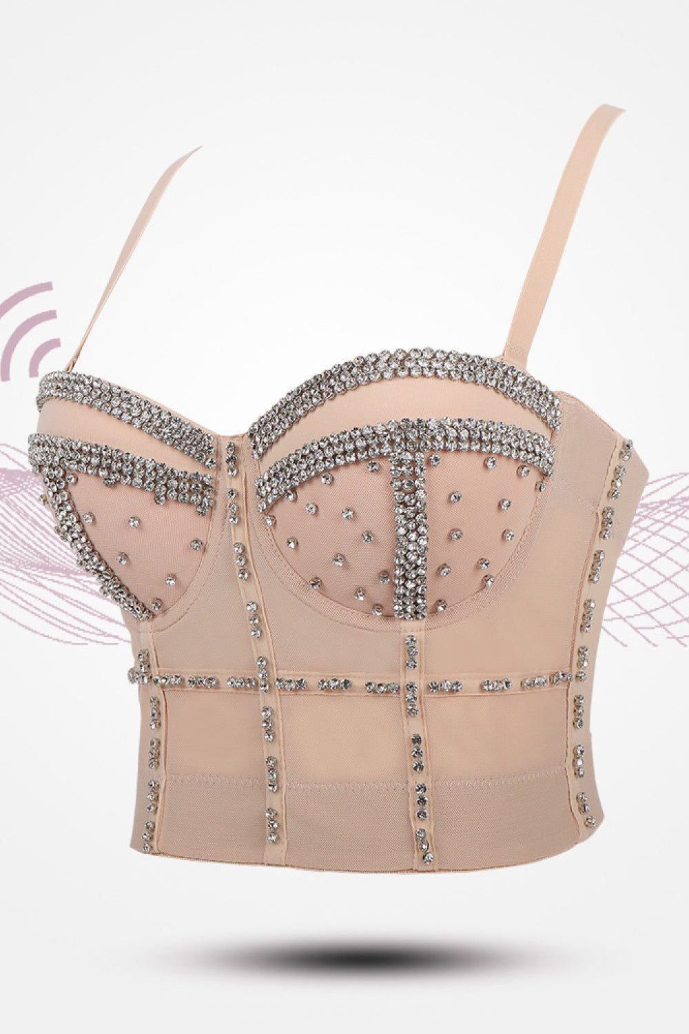 Rhinestone Trim Adjustable Strap Bustier with Boning