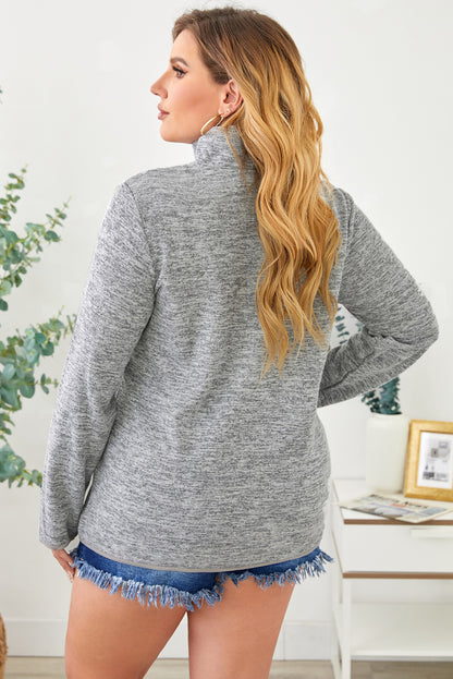 Gray Heathered Turn-down Zip Collar Plus Size Sweatshirt