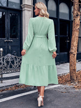 Load image into Gallery viewer, Swiss Dot Belted Surplice Puff Sleeve Midi Dress
