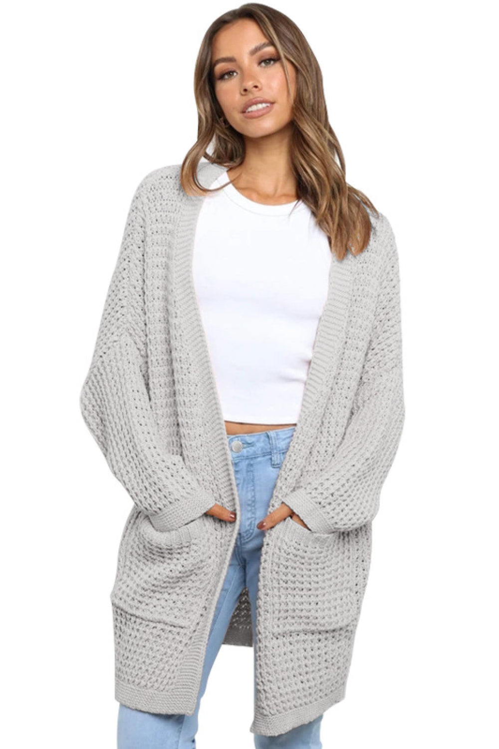 Open Front Pocket Chunky Knit Cardigan