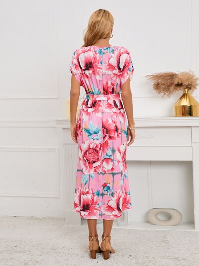 Ruffled Tied Floral Surplice Dress