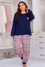 Load image into Gallery viewer, Plus Size Heart Graphic Top and Plaid Joggers Lounge Set
