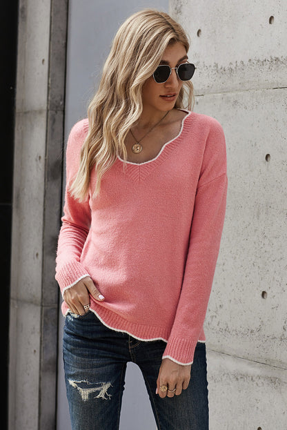 Gray Wavy V-neck Sweater