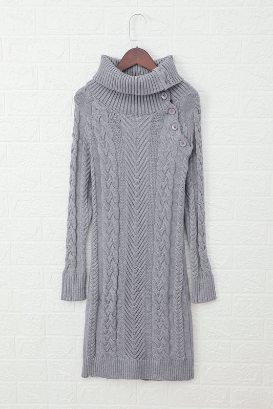 Buttoned Cowl Neck Sweater Dress