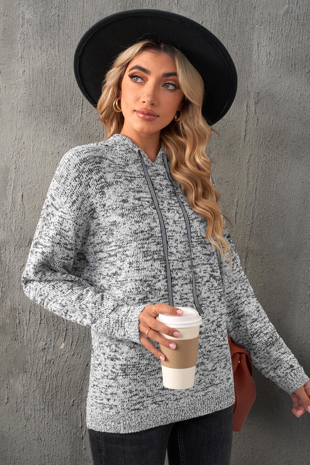 Heathered Long Sleeve Hooded Sweater