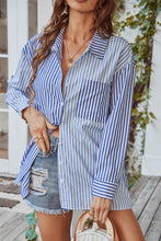 Load image into Gallery viewer, Vertical Stripes Button Down Shirt with Pocket
