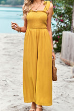 Load image into Gallery viewer, Frill Trim Tie Shoulder Wide Leg Jumpsuit with Pockets
