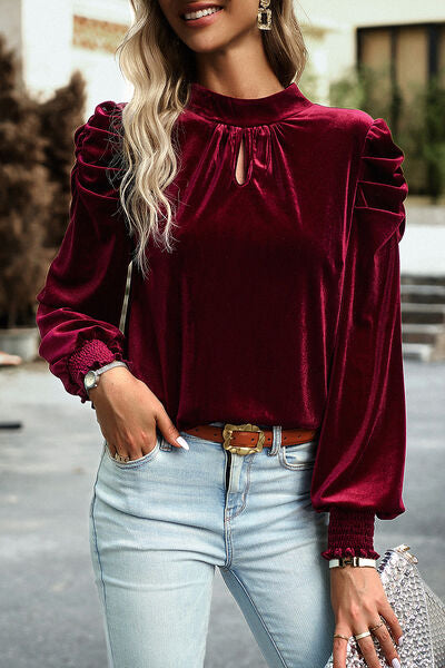 Mock Neck Puff Sleeve Blouse