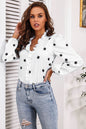 Star Print Frill Trim Balloon Sleeve Blouse