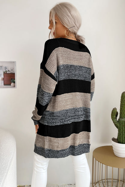 Striped Long Sleeve Duster Cardigan