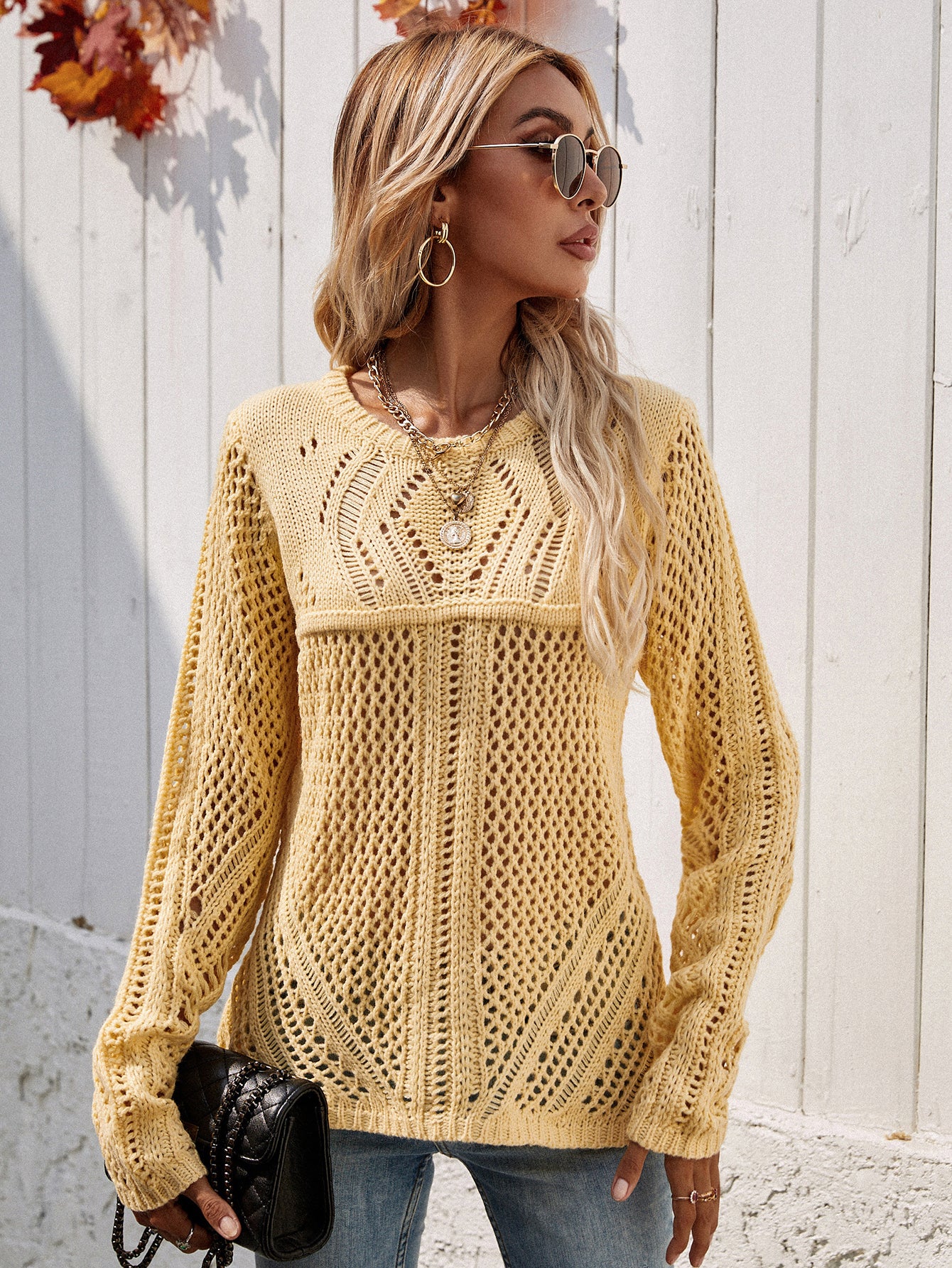 Round Neck Openwork Sweater