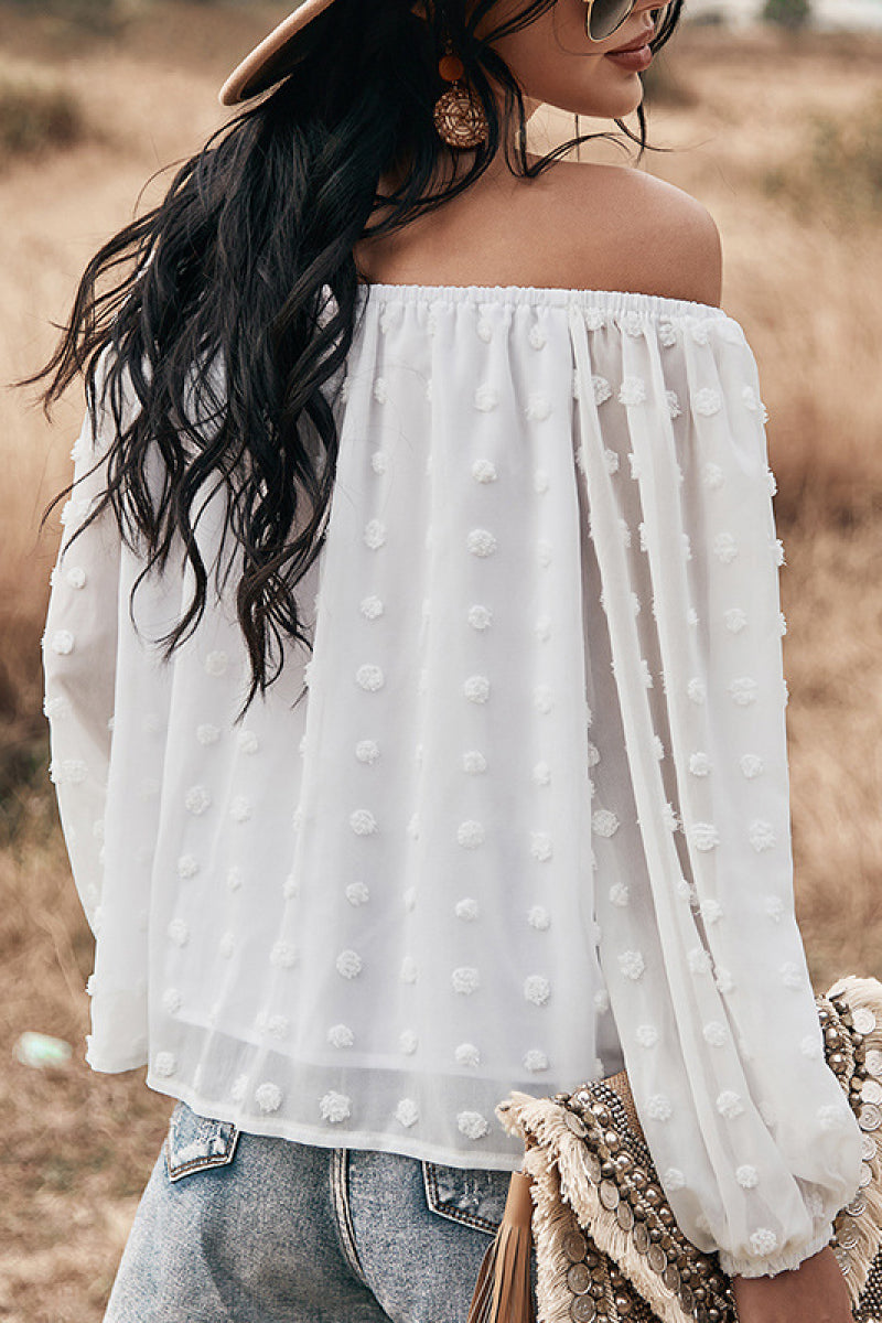 Off Shoulder Embroidered Polka Dot Top