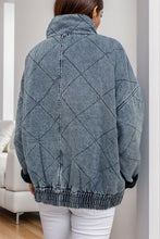 Load image into Gallery viewer, Pocketed Zip Up Dropped Shoulder Denim Jacket
