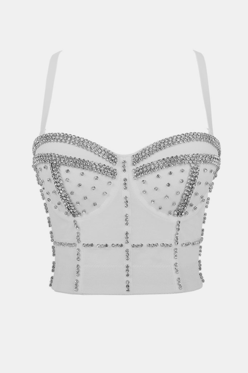 Rhinestone Trim Adjustable Strap Bustier with Boning