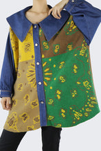 Load image into Gallery viewer, Printed Color Block Spliced Knit Denim Shirt Jacket
