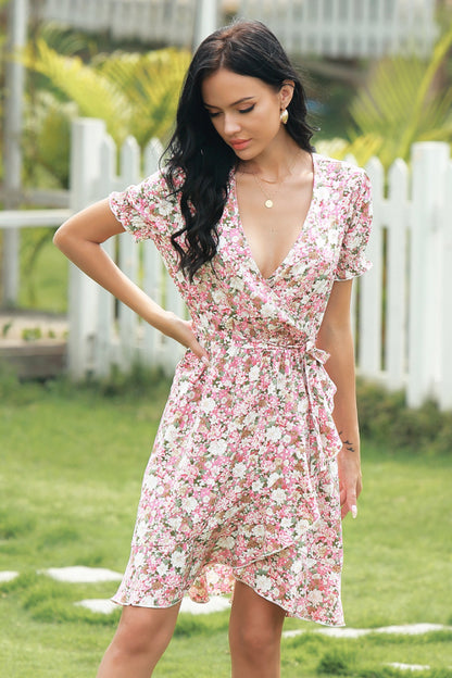 Full Size Range Floral Wrap Dress