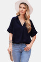 Button Back Short Sleeve Chiffon Top