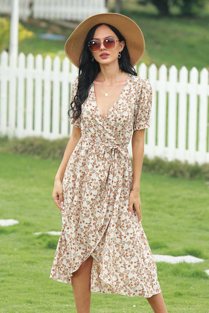 Full Size Range Paisley Wrap Frill Sleeve Dress