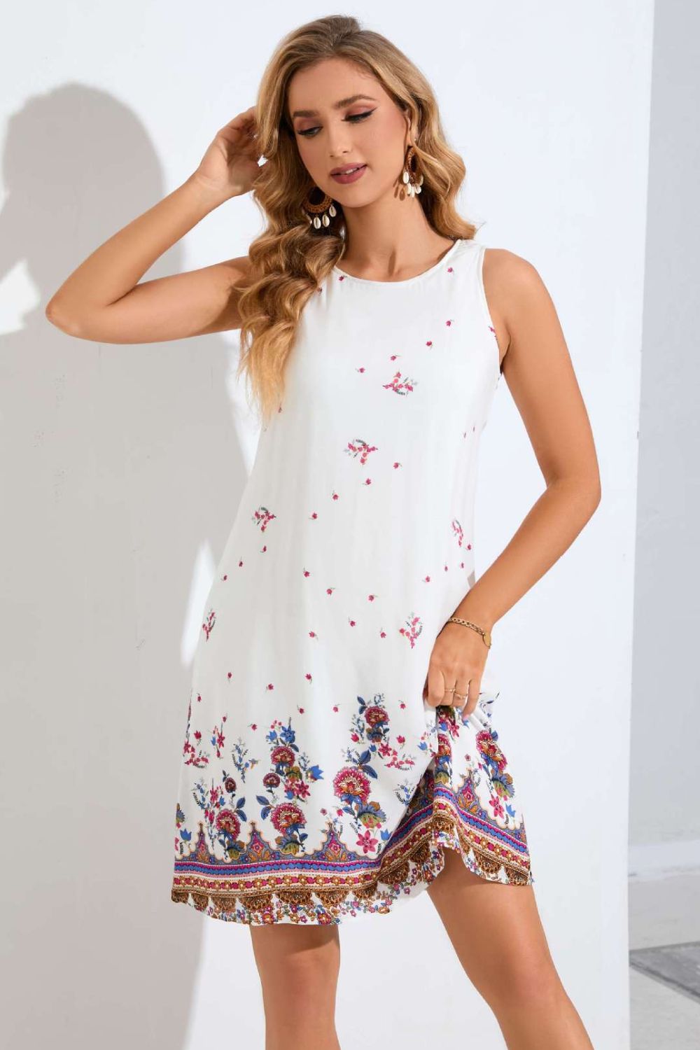 Floral Round Neck Sleeveless Dress