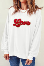 Load image into Gallery viewer, LOVE Embroidered Round Neck Dropped Shoulder Sweatshirt

