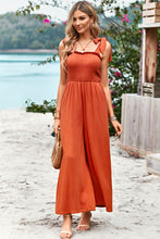 Load image into Gallery viewer, Frill Trim Tie Shoulder Wide Leg Jumpsuit with Pockets
