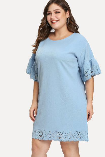 Eyelet Embroidery Hem Drop Shoulder Dress