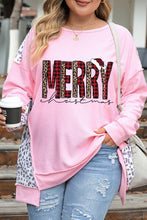 Load image into Gallery viewer, Plus Size MERRY CHRISTMAS Leopard Dropped Shoulder Sweatshirt
