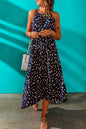 Polka Dot Belted Sleeveless Maxi Tiered Dress