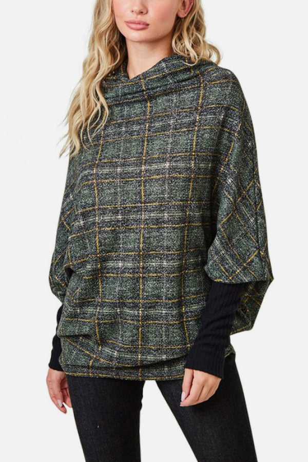 Plaid Textured Cape Poncho