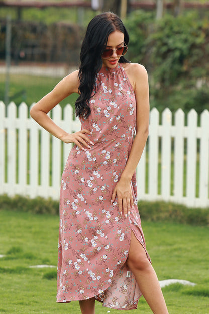 Halter Irregular Ditsy Printed Dress