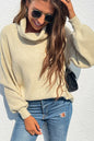 Rib-Knit Lantern Sleeve Turtleneck Sweater