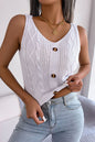 Decorative Button Mixed Knit Tank