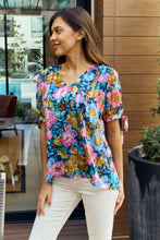 Load image into Gallery viewer, Petal Dew Full Size Floral V-Neck Tie Detail Blouse
