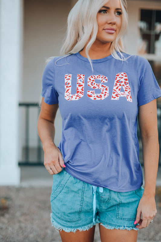 Women USA Leopard Graphic Tee