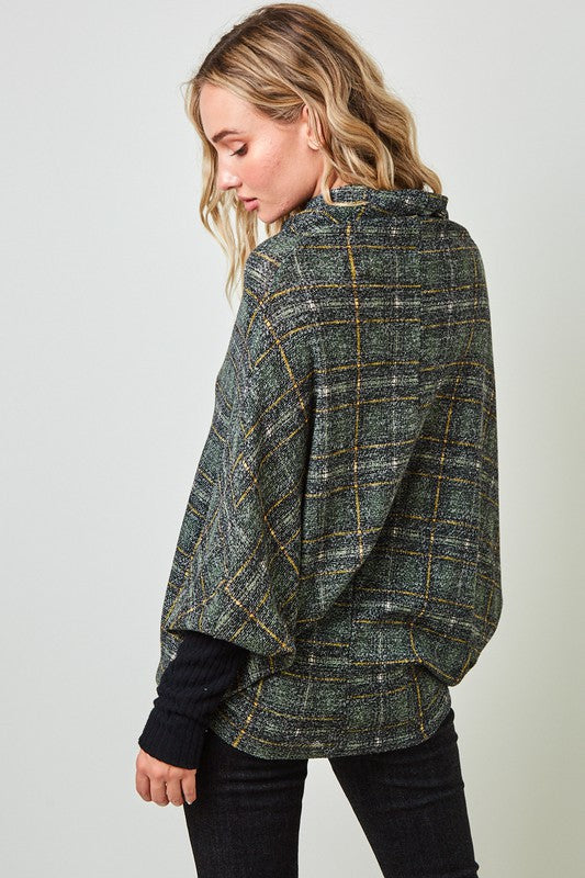 Plaid Textured Cape Poncho