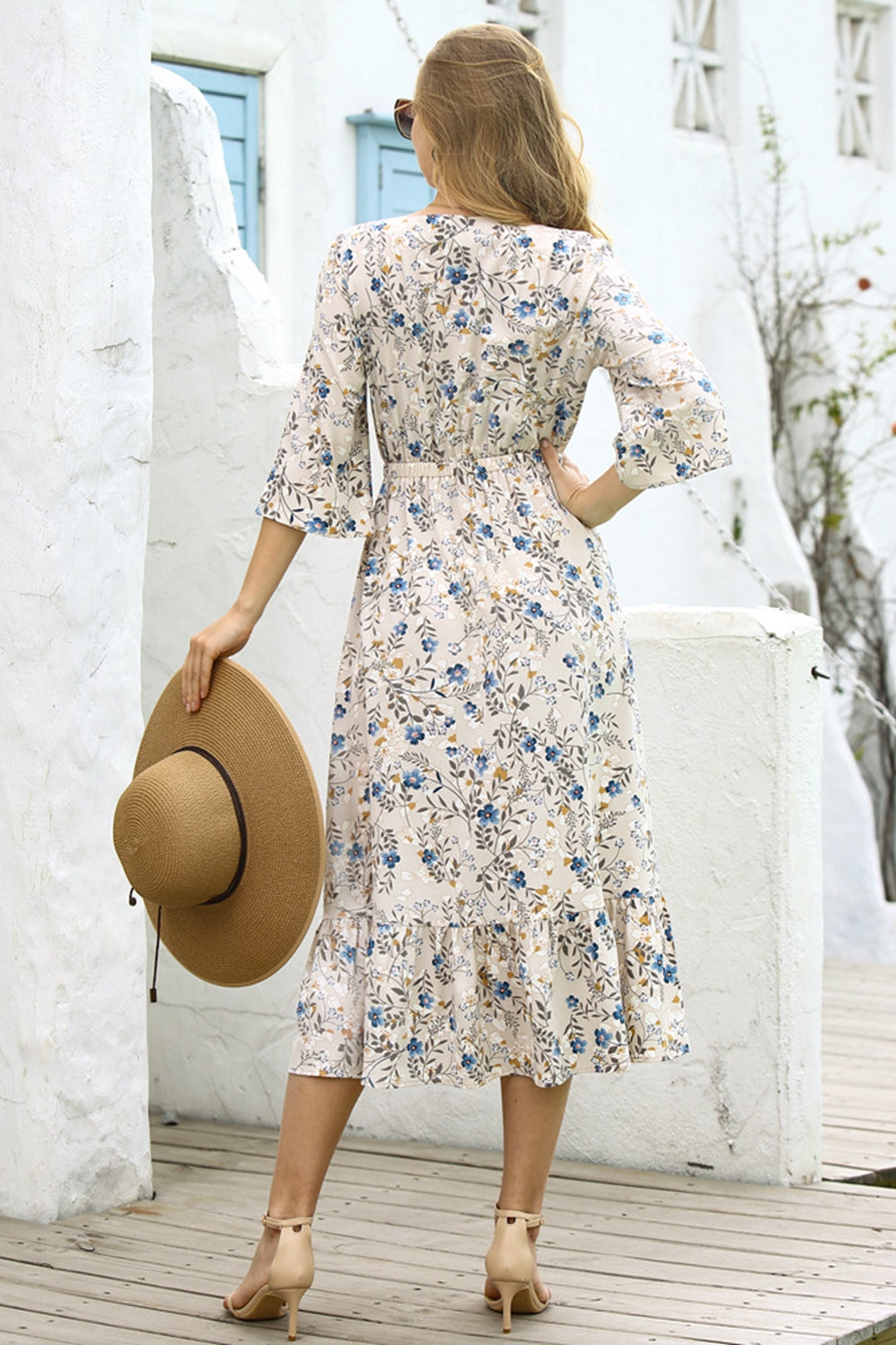 Full Size Range Floral Bell Sleeve Dress