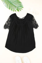 Load image into Gallery viewer, Strappy Neck Spliced Lace Eyelash Trim Blouse
