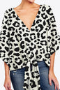 Printed Deep V Tie Hem Blouse