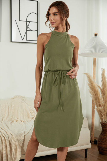 Solid Halter Split Dress