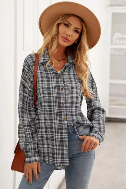 Plaid Print Drop Shoulder Overshirt