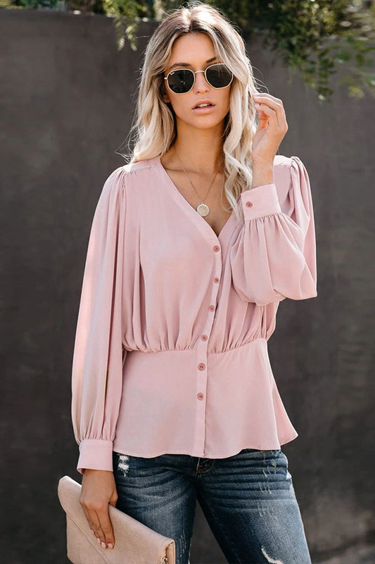 Buttoned Puff Sleeve Blouse