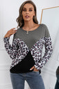 Leopard Patch Color Block Knit Top