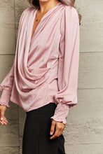 Load image into Gallery viewer, Surplice Neck Ruched Lantern Sleeve Blouse
