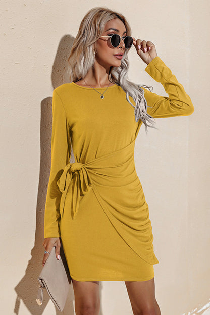 Ruched Overlap Wide Knot Dress