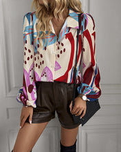 Load image into Gallery viewer, Printed Puff Sleeve Button-Up Shirt cf
