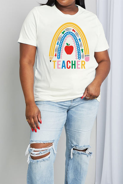 Simply Love Full Size TEACHER Rainbow Graphic Cotton Tee