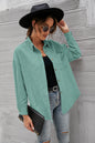 Button Front Drop Shoulder Corduroy Blouse