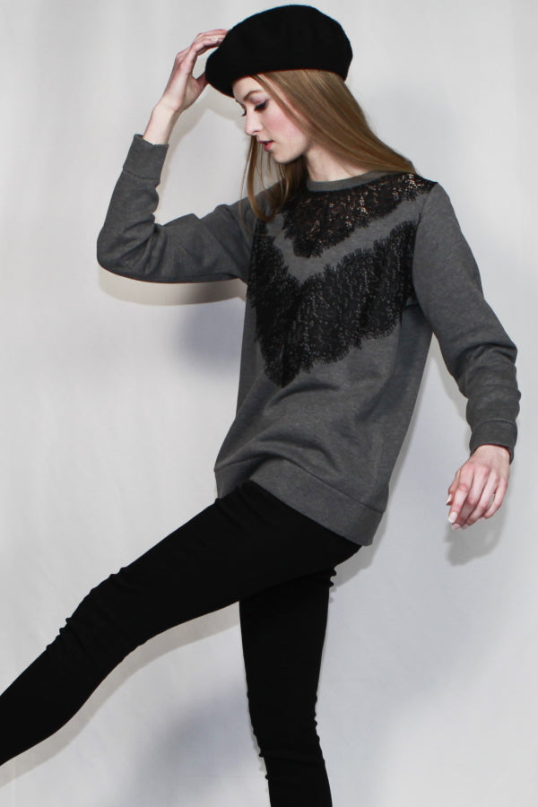 Lace Scoop Neck Pullover